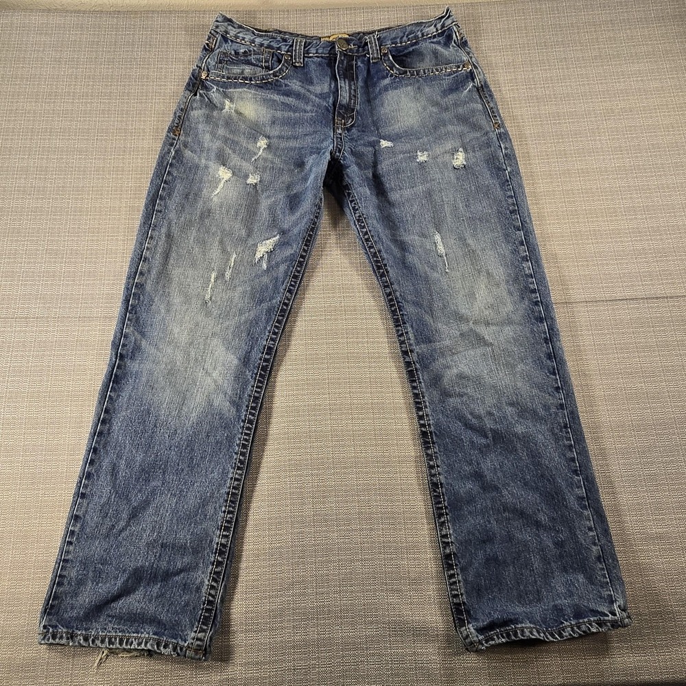 Wrangler 20X Jeans Mens 38x34 Blue Distressed Faded Denim Western Straight Leg